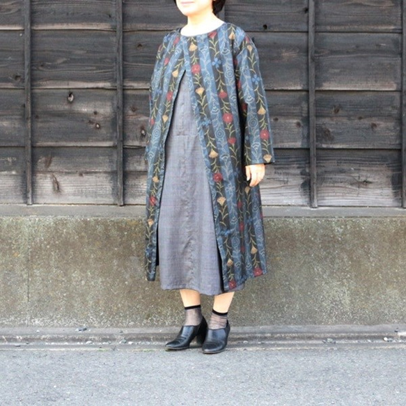 着物リメイク 縦縞に花柄大島紬ラップコート コート ウサギ洋裁店 通販