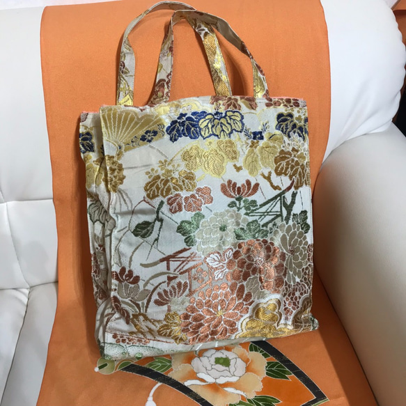 丸帯リメイク高級手提げバッグ小型NO.305 トートバッグ 着物アップ