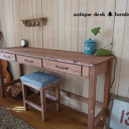 ワークデスク 作業台 長机 引出し3杯 アンティーク テーブル150 チェス