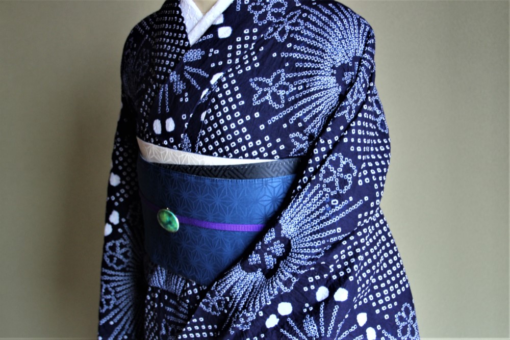 ◇有松鳴海絞り浴衣◇完全新品現代有松【濃紺】大人の絞り 線香花火に