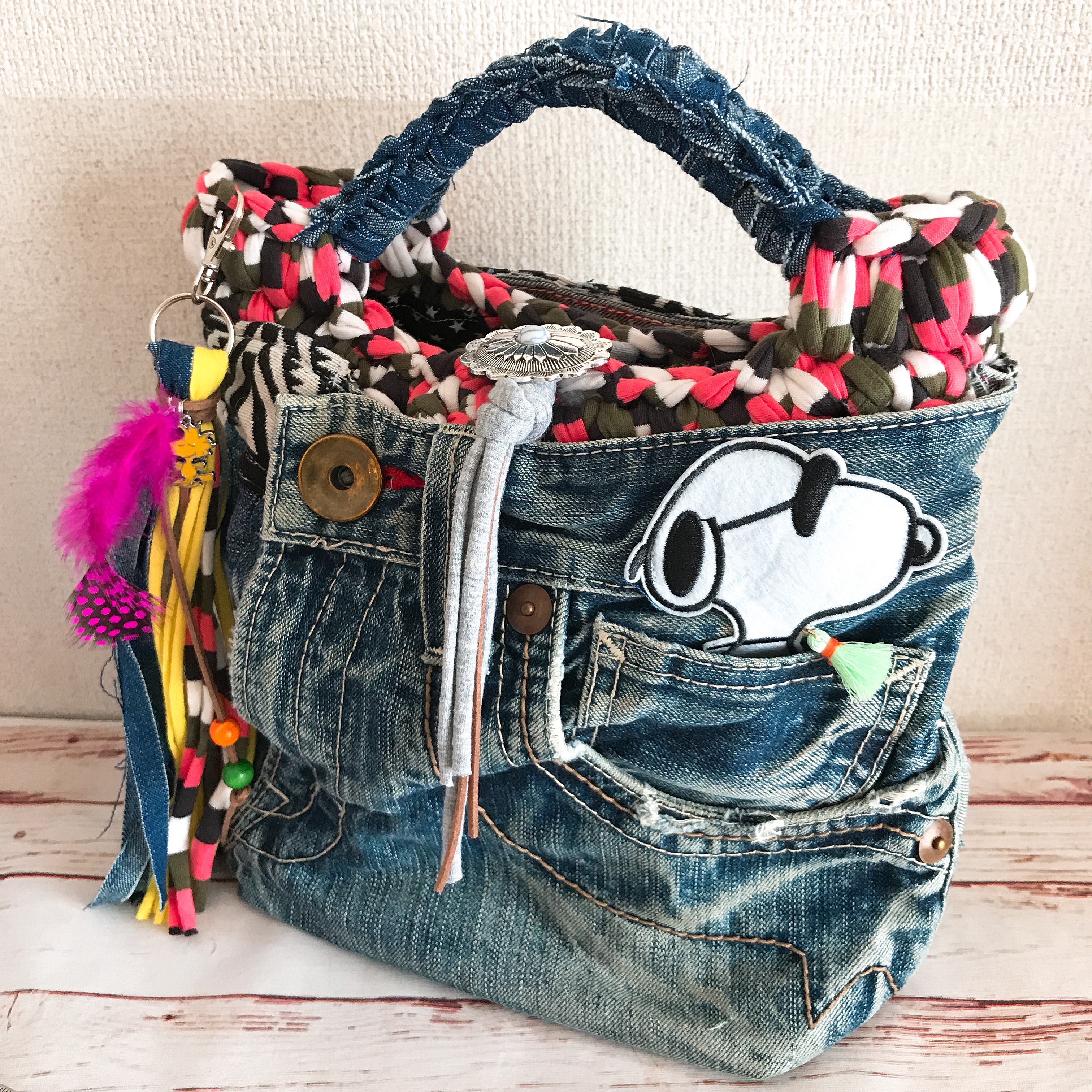 2点 877 LaLa☆　星柄デニムリメイクバック　ハンドメイド　