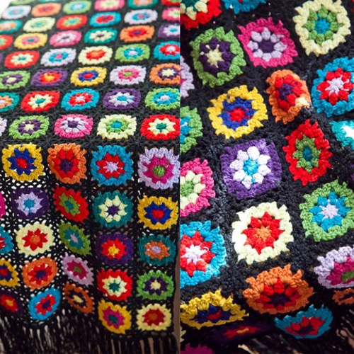 ハンドメイドかぎ針編み お花 黒 モチーフ編み☆手作り/手編み/編み物