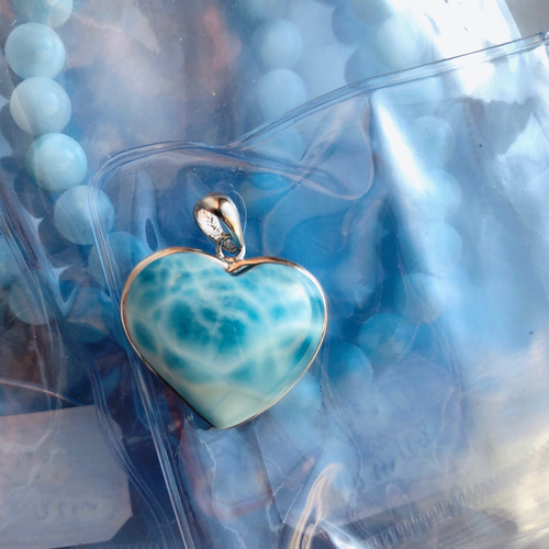天然 ラリマー ハート型 ペンダントトップ ネックレス・ペンダント
