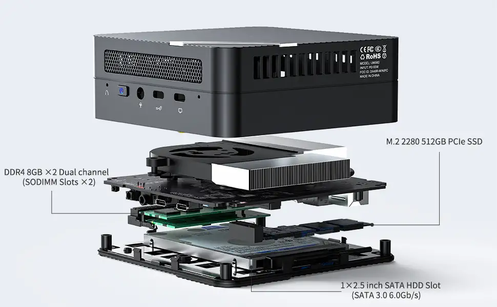 MINISFORUM UM560 Mini PC AMD Ryzen 5 5625U 6 Cores/12 Threads,32GB