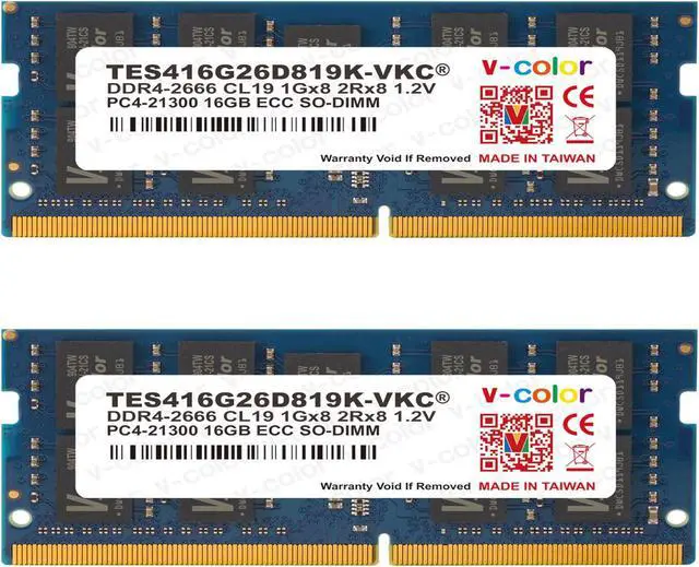 V-COLOR 32GB (2 x 16GB) ECC SO-DIMM DDR4 2666MHz (PC4-21300) for