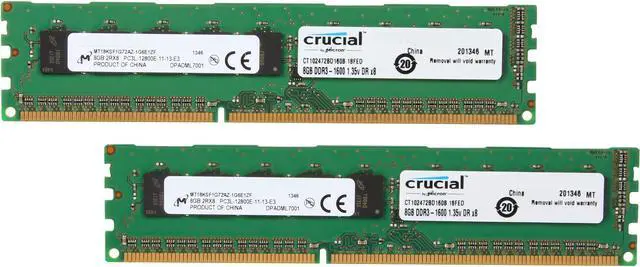 Crucial 16GB (2 x 8GB) ECC Unbuffered DDR3L 1600 (PC3L 12800