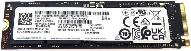 MZ-VL21T0A Samsung PM9A1 1TB M.2 2280 Nvme Pcie GEN3 X4 SSD