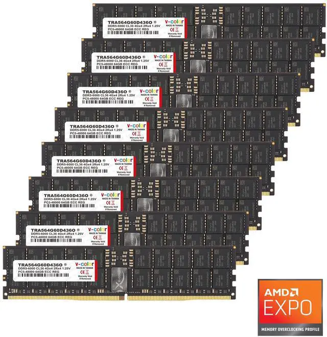 V-COLOR DDR5 512GB (64GBx8) 6000MHz CL36 4Gx4 2Rx4 OC R-DIMM