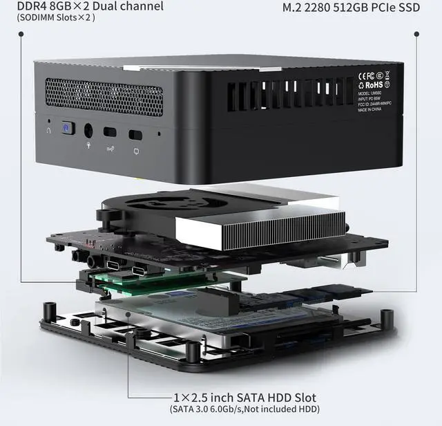 MINISFORUM UM560 Mini PC AMD Ryzen 5 5625U 6 Cores/12 Threads,32GB