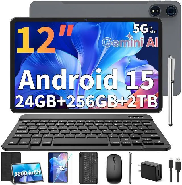 Relndoo 2025 12 Inch Tablet, 24GB8+16 RAM+256 Storage(Expand to