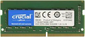 Crucial 4GB Single DDR4 2666 MT/s (PC4-21300) CL19 x8 SODIMM 260