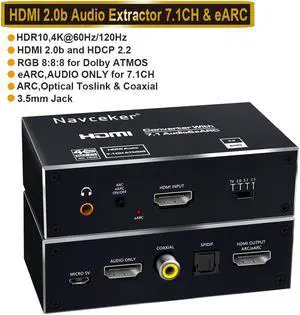 Jansicotek HDMI eARC Extractor 18gbps 4K 60Hz HDMI ARC eARC audio