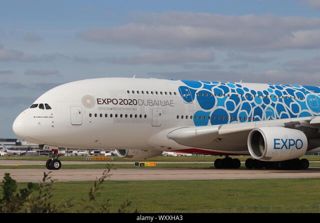 Airbus A380 Emirates wearing the expo 2020 Dubai livery Stock