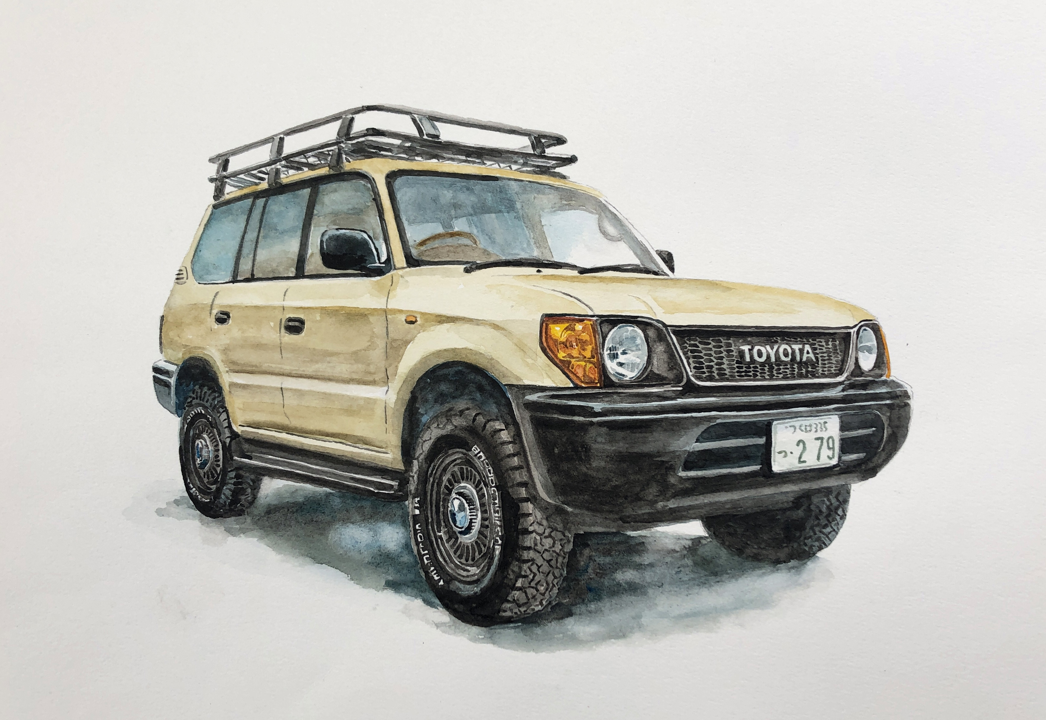 水彩画による車のイラスト - 茨城県つくば市のパンフレット、カタログ