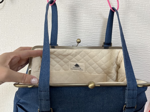 デニムのがま口リュック 青（あお） | G3sewing