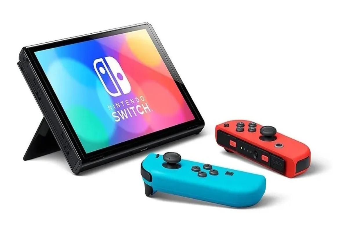 Console Nintendo Switch Oled, 64gb, Preto - Joy-con Azul E
