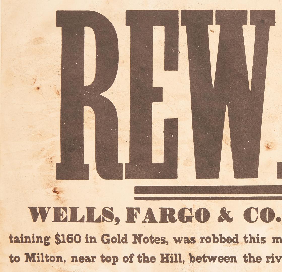 Lot 637: Wells Fargo & Co. $250 Reward Broadside, 1875 | Case Auctions