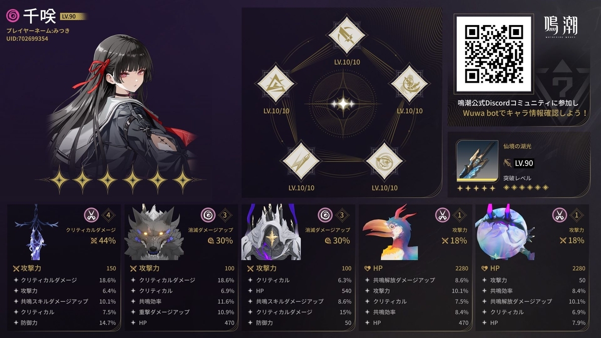 鳴潮】千咲ビルドアップ！理想ステータスはクリ関連は勿論攻撃も共鳴