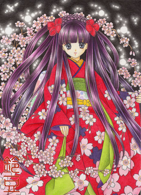 桜乙女」色鉛筆＆鉛筆オリジナル和風イラスト：過去名作一挙再放送超
