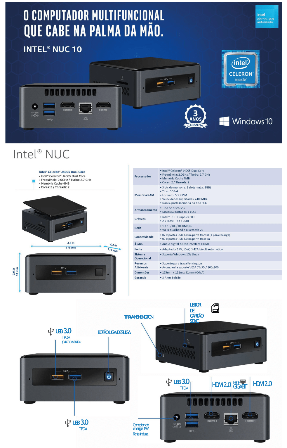 Mini-PC Intel NUC BOXNUC7CJYHNB (Intel Celeron J4005 2.0GHz@2.7GHz