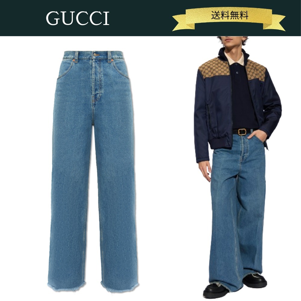 送料込】GUCCI ラベルワイドレッグジーンズ (GUCCI/デニム・ジーパン
