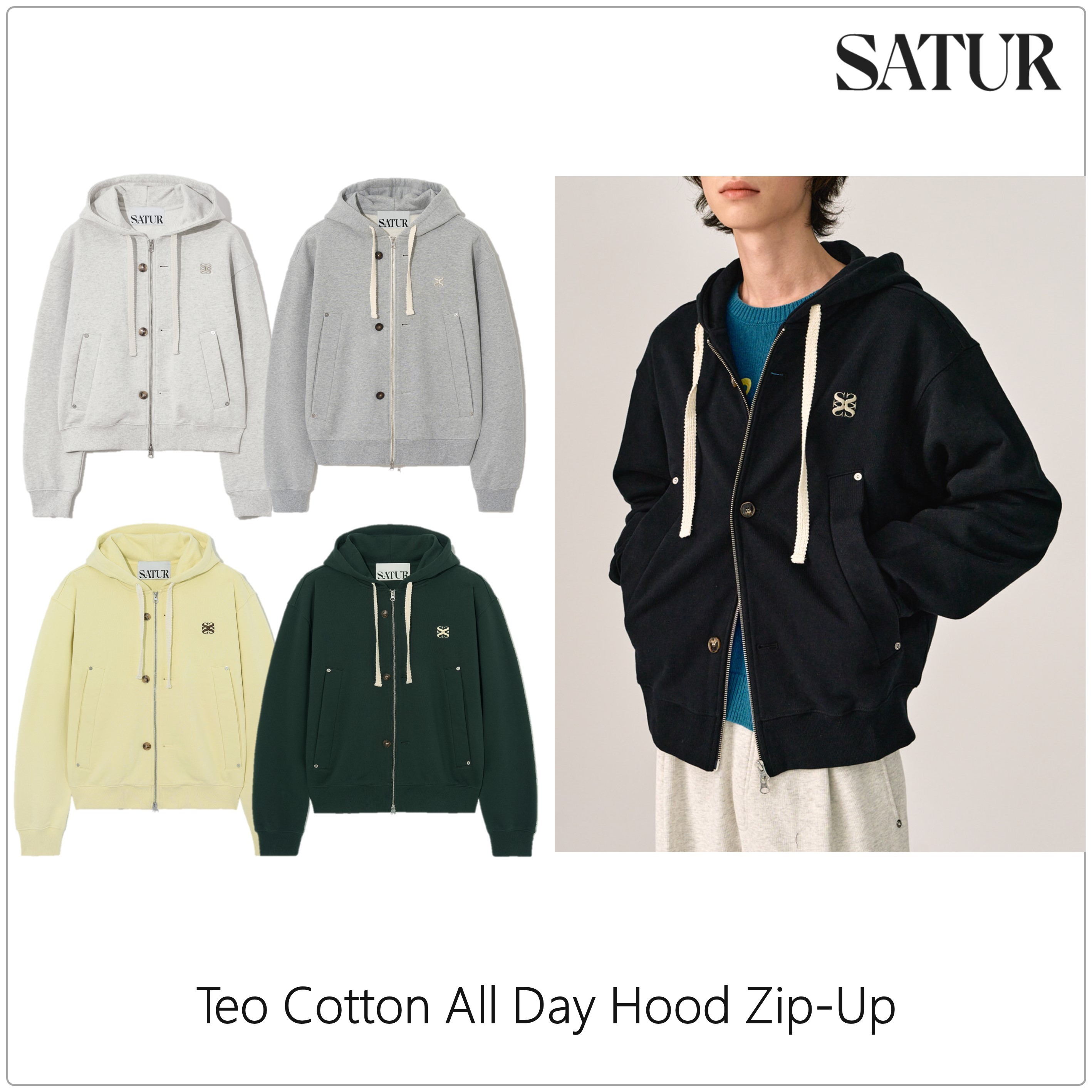 SATUR]Teo Cotton All Day フード Zip-Up☆韓国ファッション☆ (SATUR