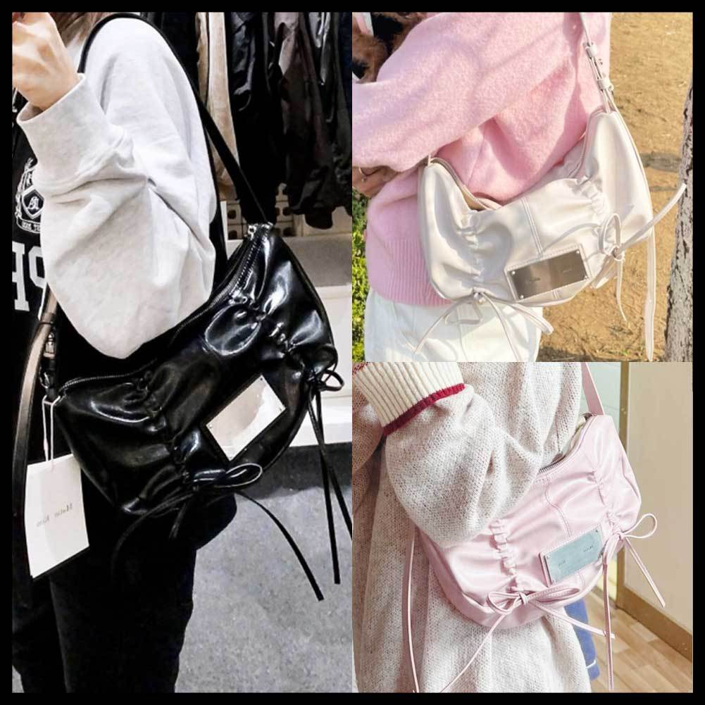 ○MATIN KIM○HALF SHIRRING RIBBON ROUND BAG 3色 リボン 人気 (Matin