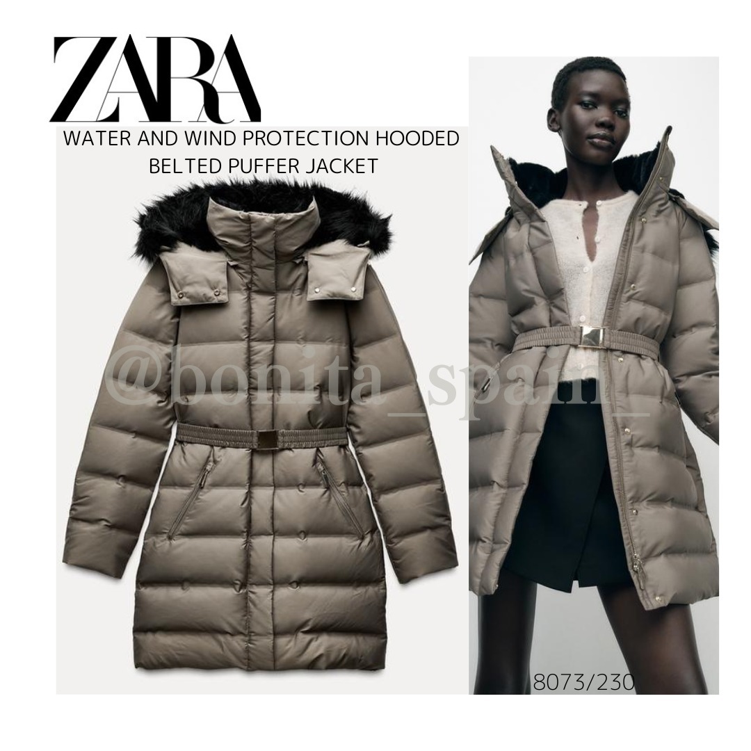 ZARA】防水防風フード付きベルト付きダウンジャケット8073/230 (ZARA
