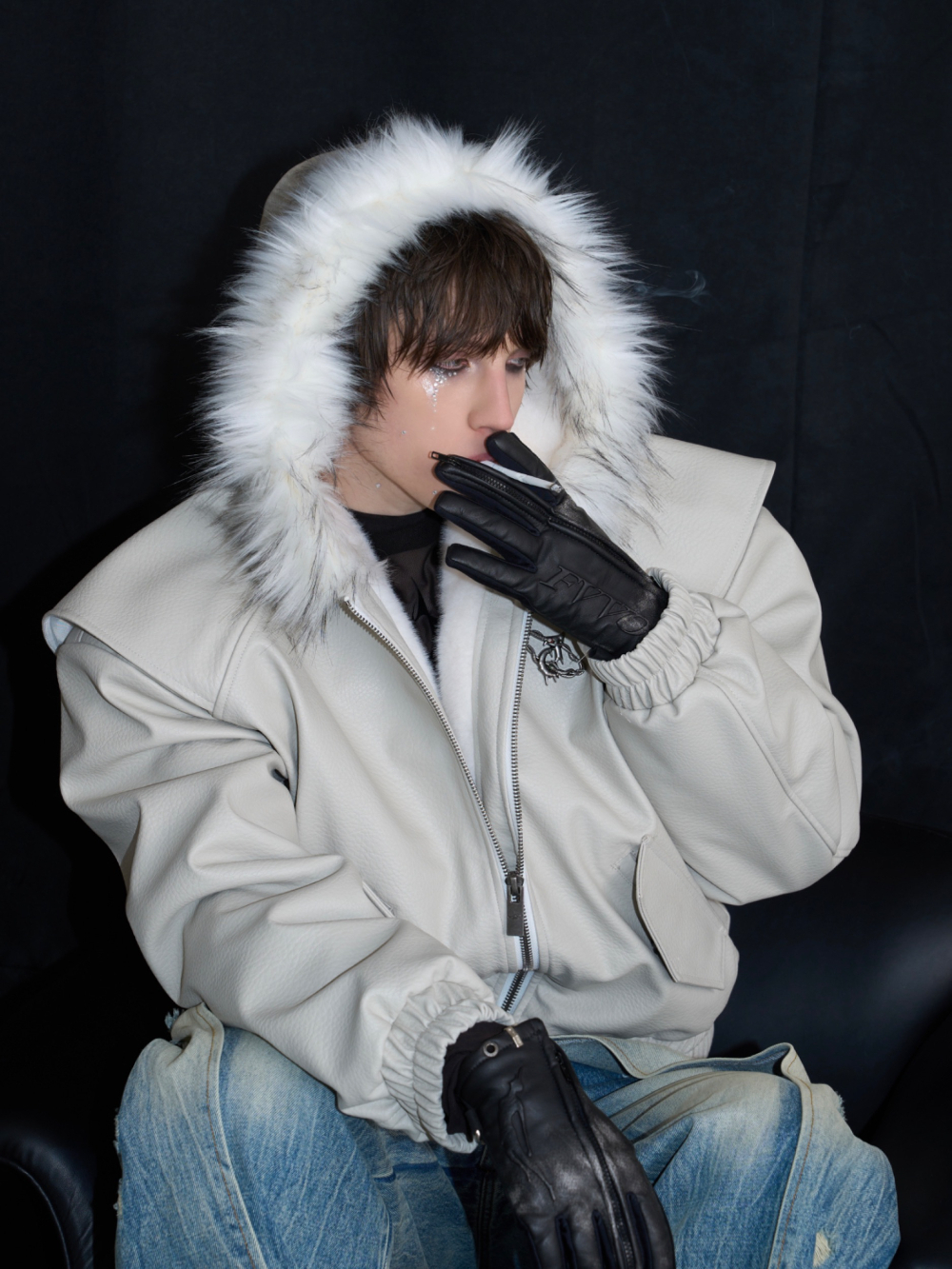 Argue Culture 両面着フェイクファーレザージャケットフード付き