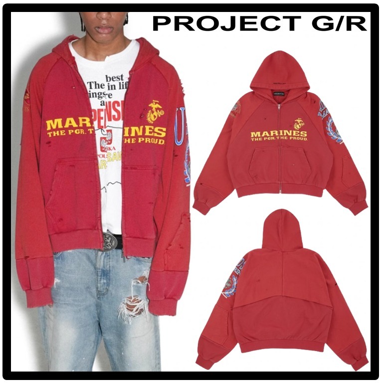 ☆関税込☆Project G/R☆Reconstructed Folded Zip Hoodie☆Red