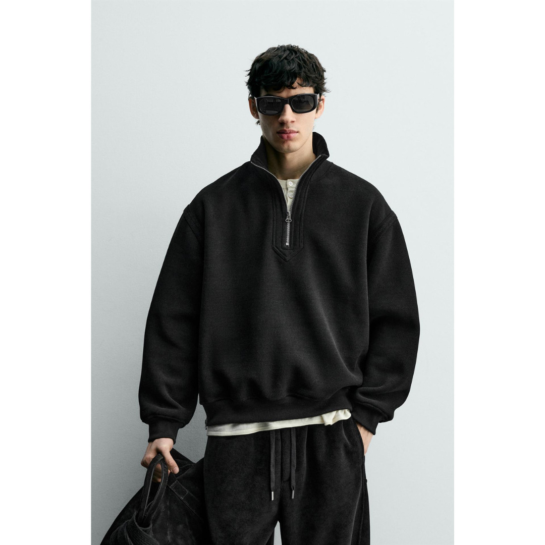 ZARA］コーデュロイジップネック スウェットシャツ (ZARA/マウンテン