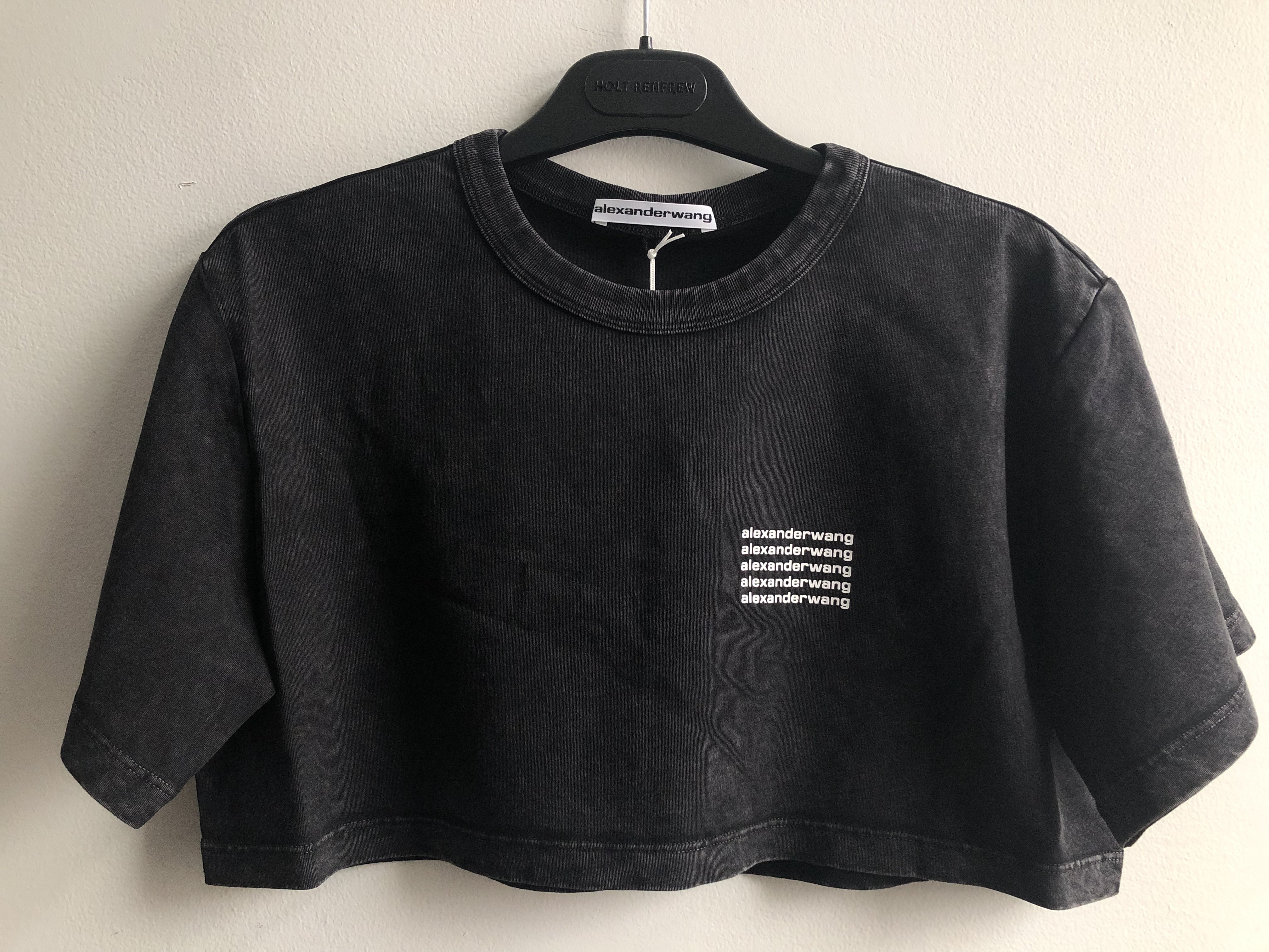 alexanderweang】クロップド Tシャツ アシッドウォッシュ ロゴ