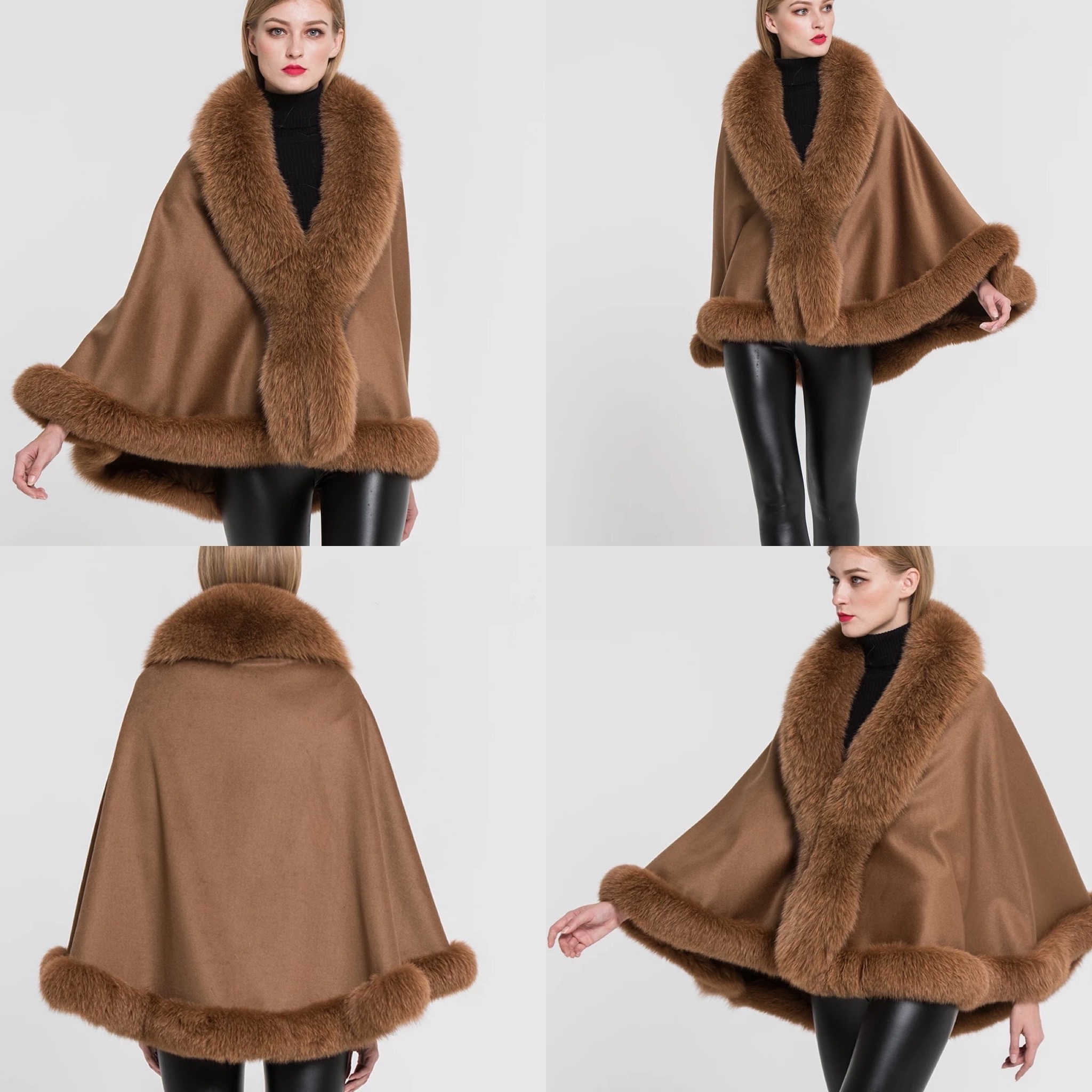 おすすめ))韓国 リアルファー フォックス 毛皮 ケープ ポンチョ