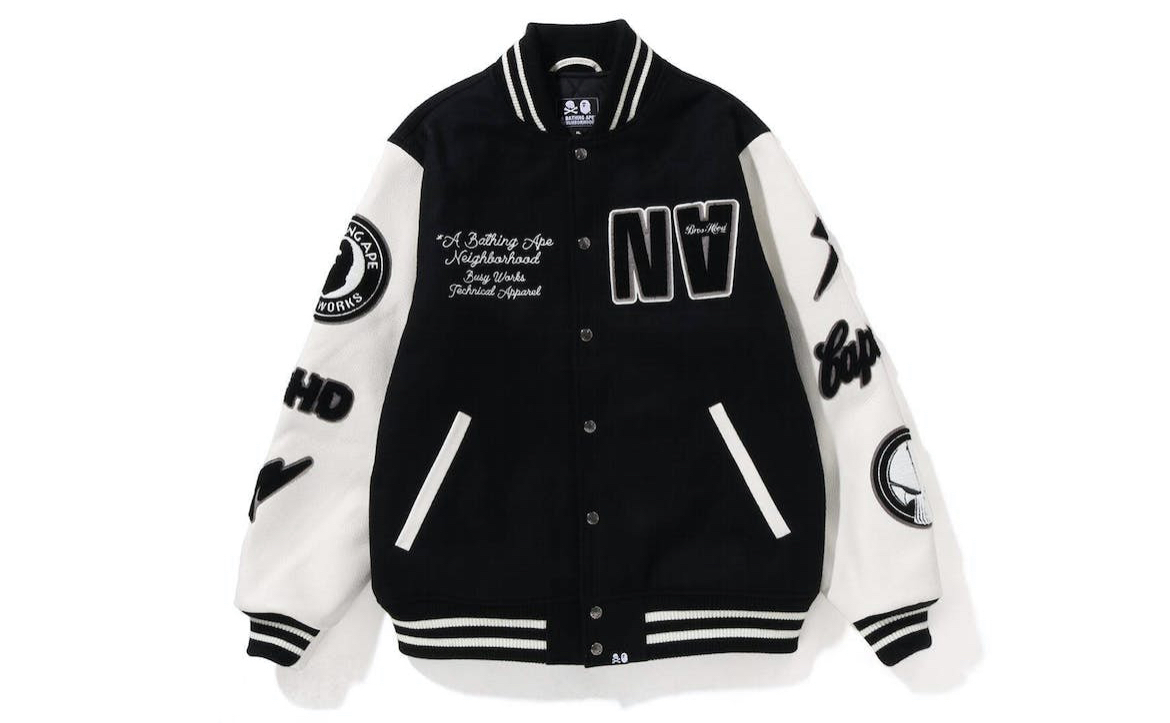 関税込 BAPE x Neighborhood Varsity Jacket Black White (A BATHING