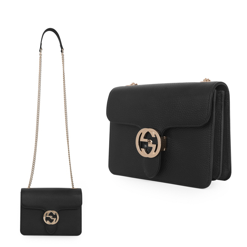 関税負担なし☆Gucci Interlocking Chain Leather Cross Bag (GUCCI