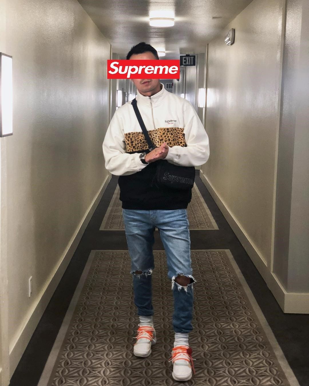 Week10 Supreme Leopard Panel Half Zip Sweatshirt 5色 S～XL