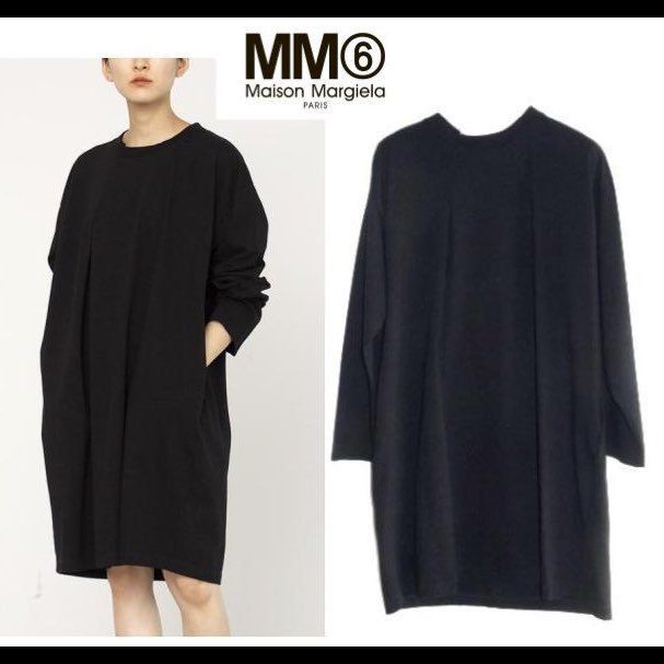 即発 Maison Margiela MM6 ワンピース 黒 ラウンドネックドレス (MM6