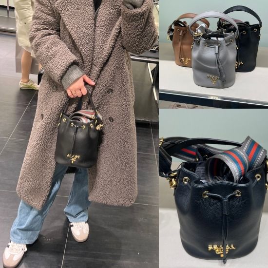 セール】PRADA ストラップ レザー 巾着バッグ 1BE072 (PRADA