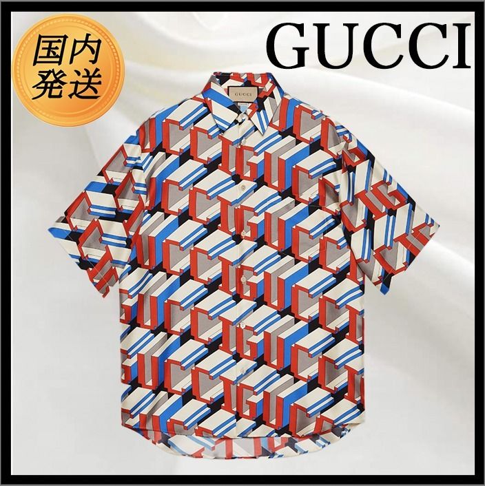 国内発送☆GUCCI】GUCCIピクセル プリント シルク シャツ (GUCCI