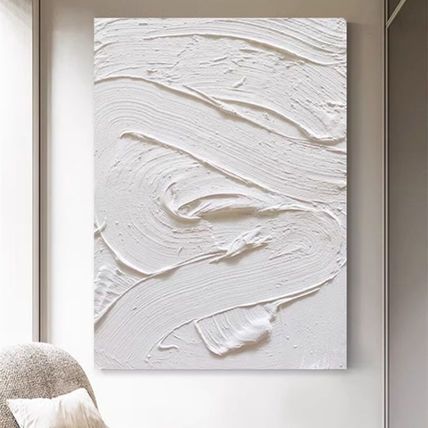 手描油絵 シンプル 抽象画 ウォールアート ホワイト 80*60cm