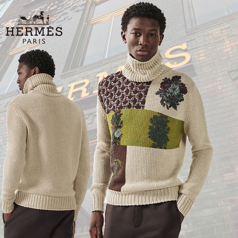 インパクト抜群】HERMES Decalcomanieタートルネックニット (HERMES