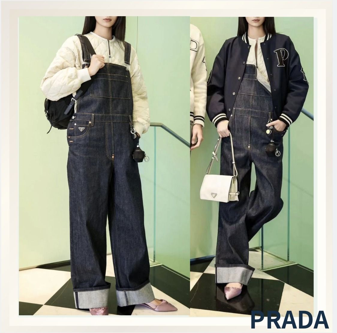 三角ロゴがアクセント☆最新作PRADA☆デニムオーバーオール (PRADA