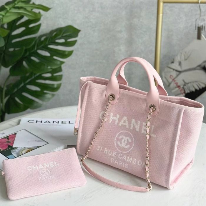 CHANEL】大人気☆ドーヴィル リゾート トートバッグ♪ ピンク (CHANEL