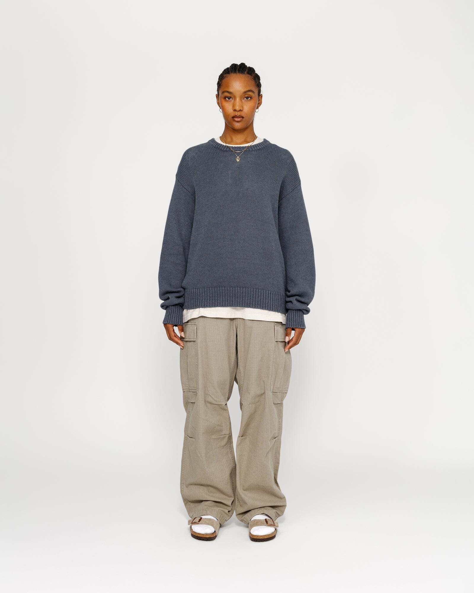 ステューシー】Stussy Surfman Icon Cotton Linen Crew Blue (STUSSY