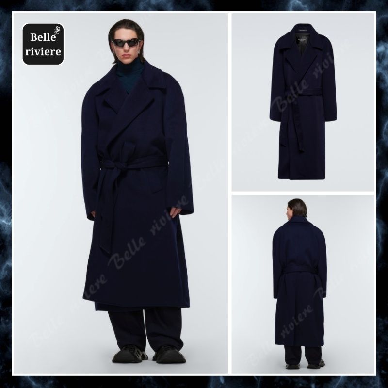24PF new/BALENCIAGA ベルト付きカシミアコート Coat Navy (BALENCIAGA