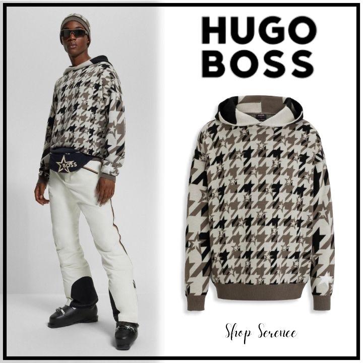 関税込【BOSS】千鳥格子柄 ニットウールパーカー Ski Collection (Hugo