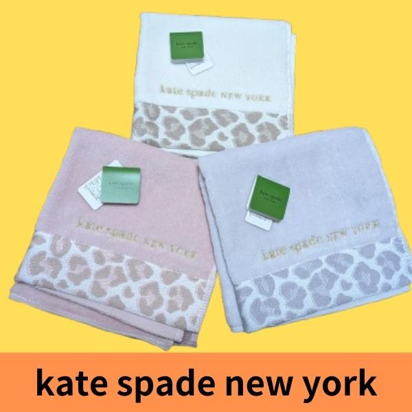 ケイトスペード ロゴ レオパード柄 淡い タオル ハンカチ (kate spade
