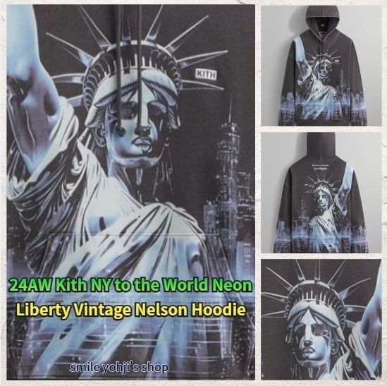 ☆Kith NY to the World Neon Liberty Vintage Nelson Hoodie☆ (KITH