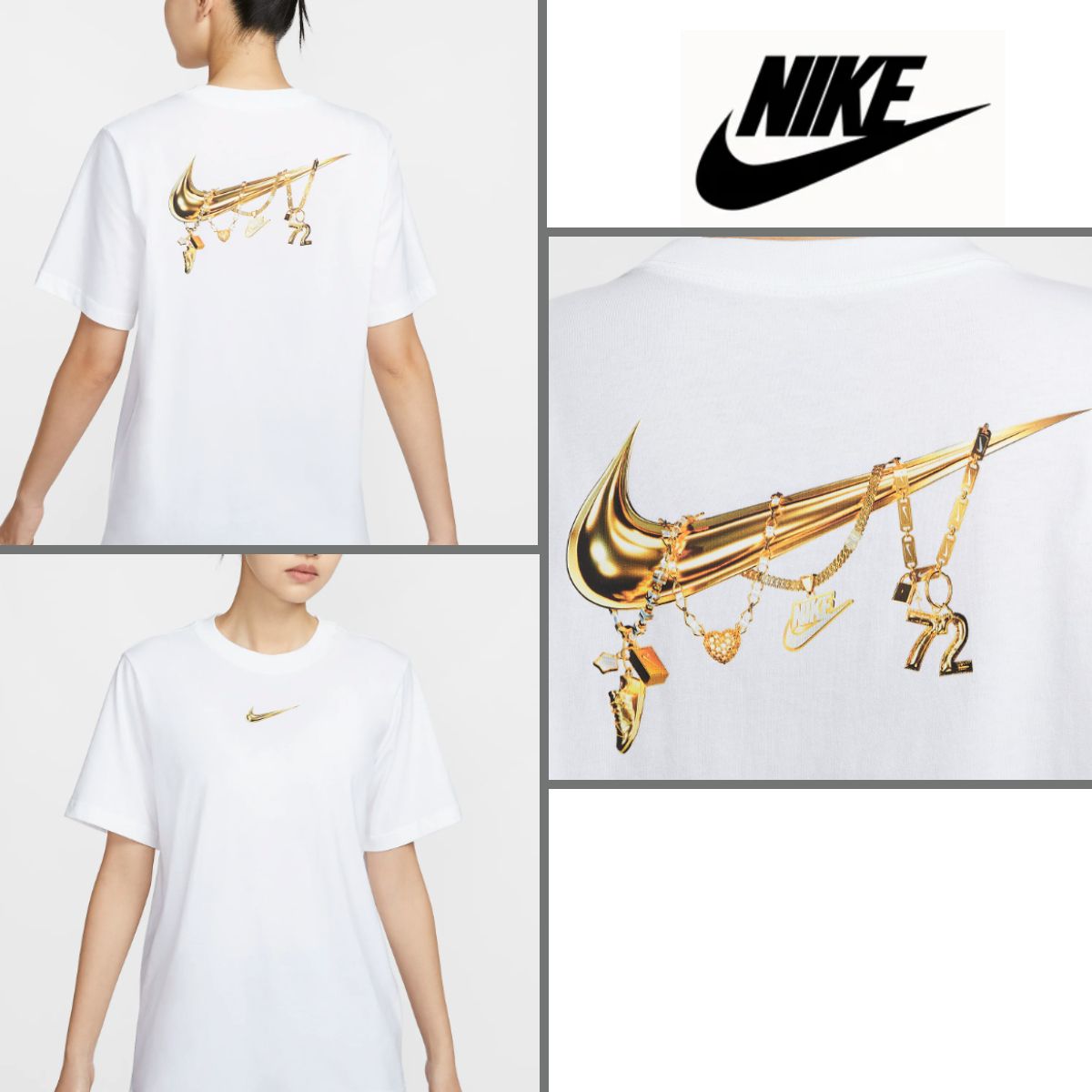輝くゴールド スウッシュ グラフィック☆Nike Women's Tシャツ (Nike/T