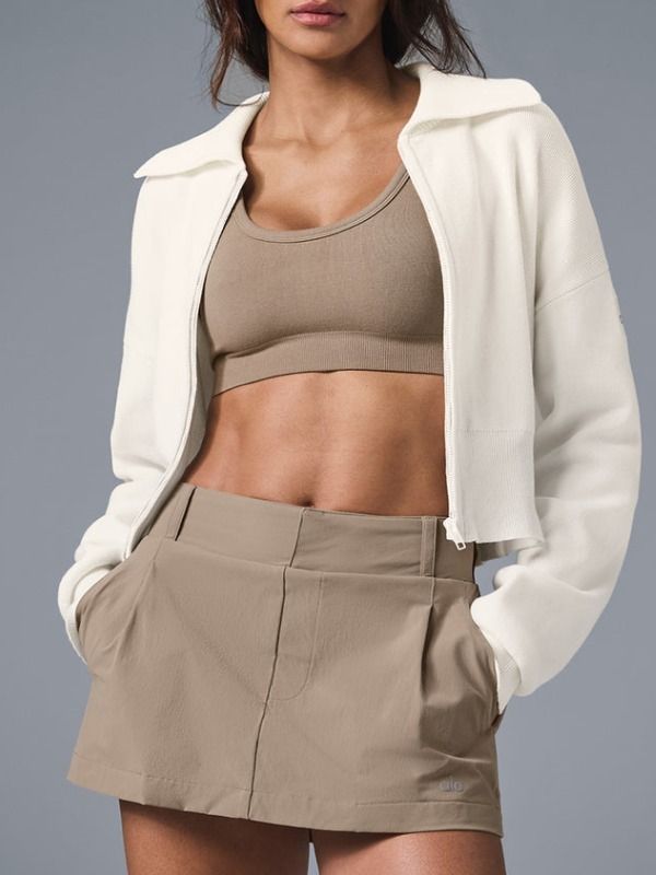 alo Yoga】Scholar Knit Cropped Full Zip Jacket (ALO Yoga